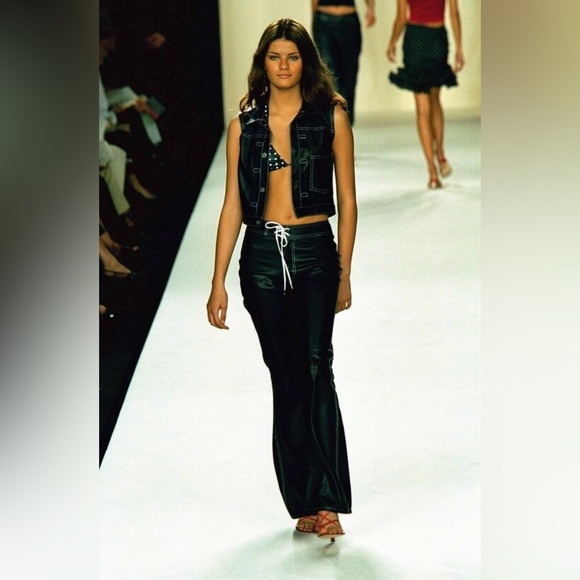 Ralph Lauren Purple Label Vintage Leather Flare Pants Lace Up Tie Front Runway 6 - Picture 12 of 14